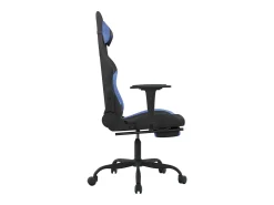 Cadeira de gaming com apoio de pés tecido preto e azul