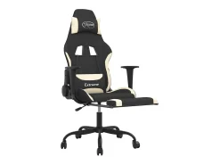 Cadeira de gaming com apoio de pés tecido preto e creme