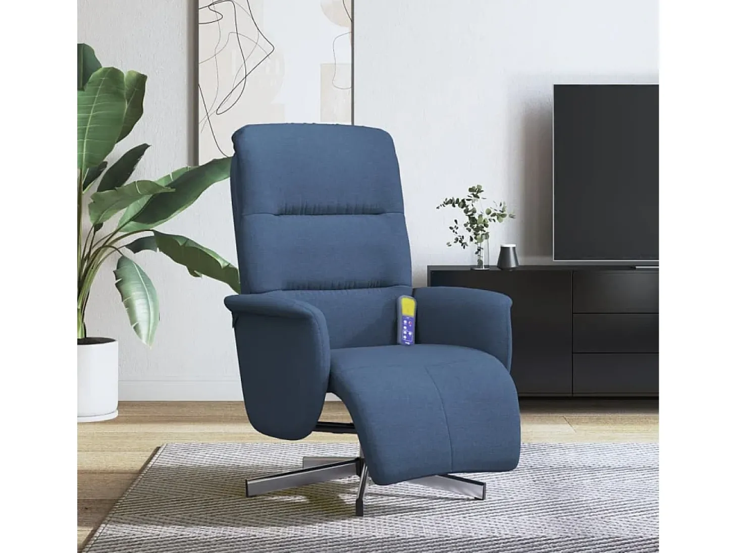 Cadeira de massagens reclinável com apoio de pés tecido azul SHL394739
