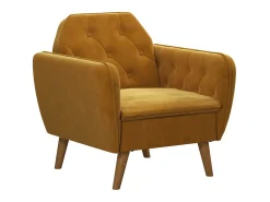 Cadeira decorativa com estofo em veludo amarelo