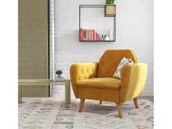 Cadeira decorativa com estofo em veludo amarelo