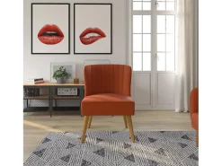 Cadeira decorativa estofada em linho cor de laranja