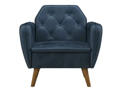 Cadeira decorativa estofada em veludo azul.