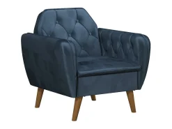 Cadeira decorativa estofada em veludo azul.