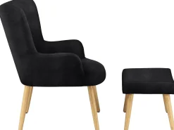 Cadeira decorativa estofada com banco de veludo preto