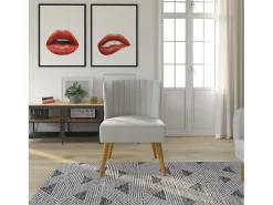Cadeira decorativa estofada em linho cinzento claro