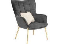 Cadeira decorativa estofada em veludo cinzento.