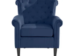 Cadeira decorativa estofada em tecido azul