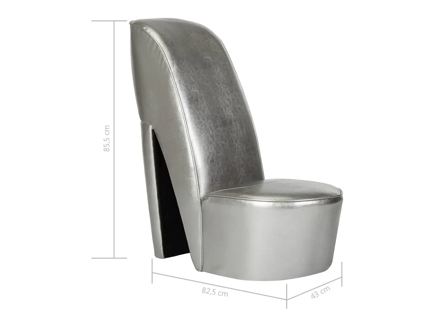 Cadeira estilo sapato de salto alto couro artificial prateado SHL338281