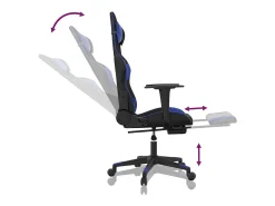 Cadeira gaming c/ apoio para pés couro artificial preto e azul