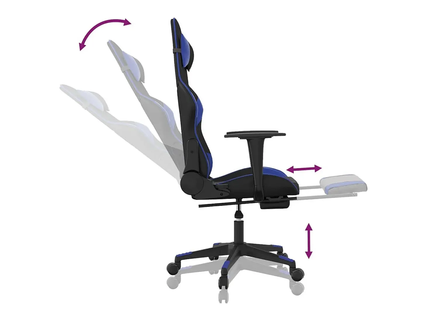 Cadeira gaming c/ apoio para pés couro artificial preto e azul