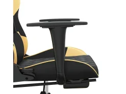 Cadeira gaming c/ apoio pés couro artificial preto e dourado