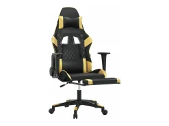 Cadeira gaming c/ apoio pés couro artificial preto e dourado