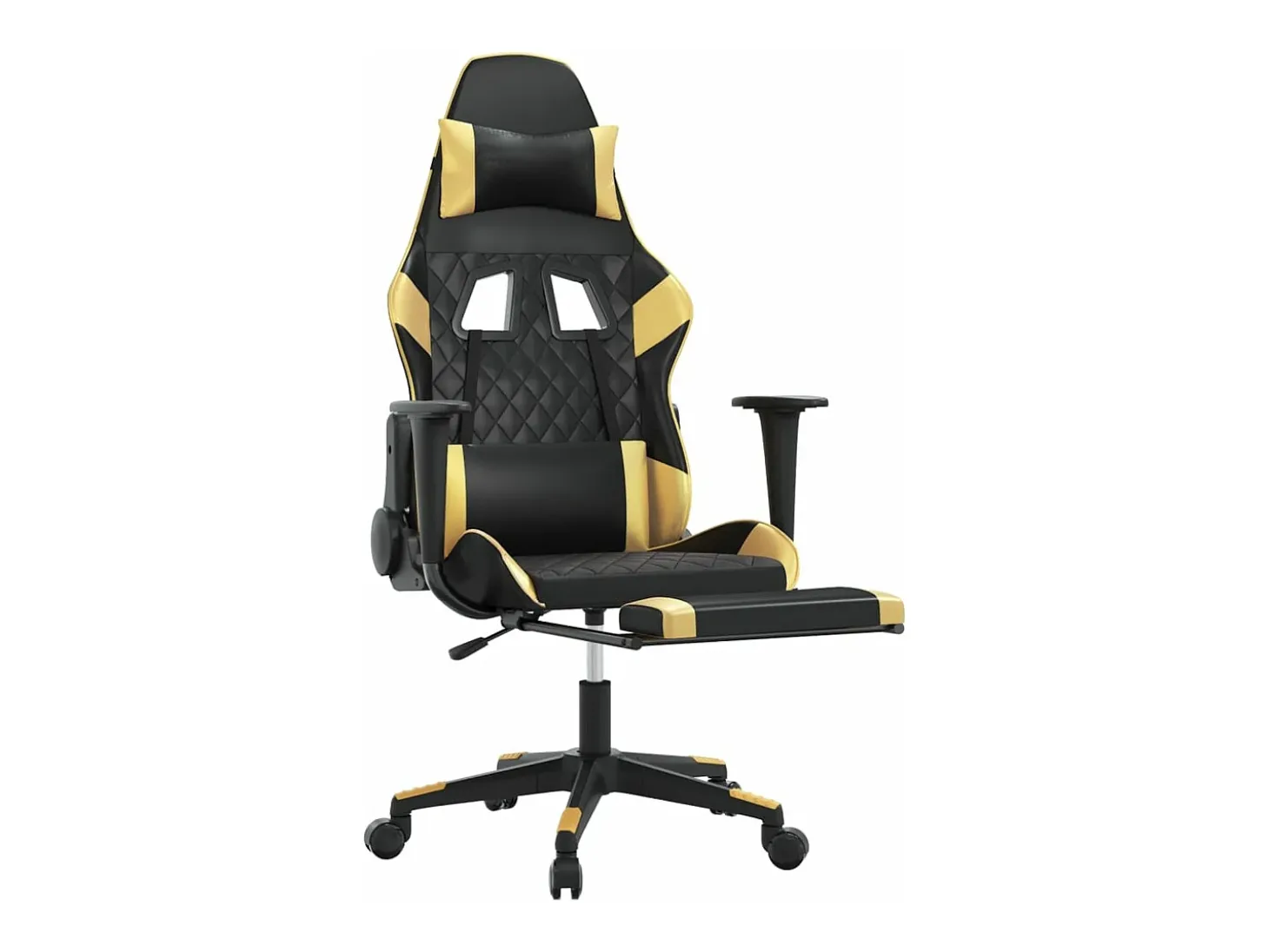 Cadeira gaming c/ apoio pés couro artificial preto e dourado