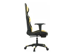 Cadeira gaming c/ apoio pés couro artificial preto e dourado