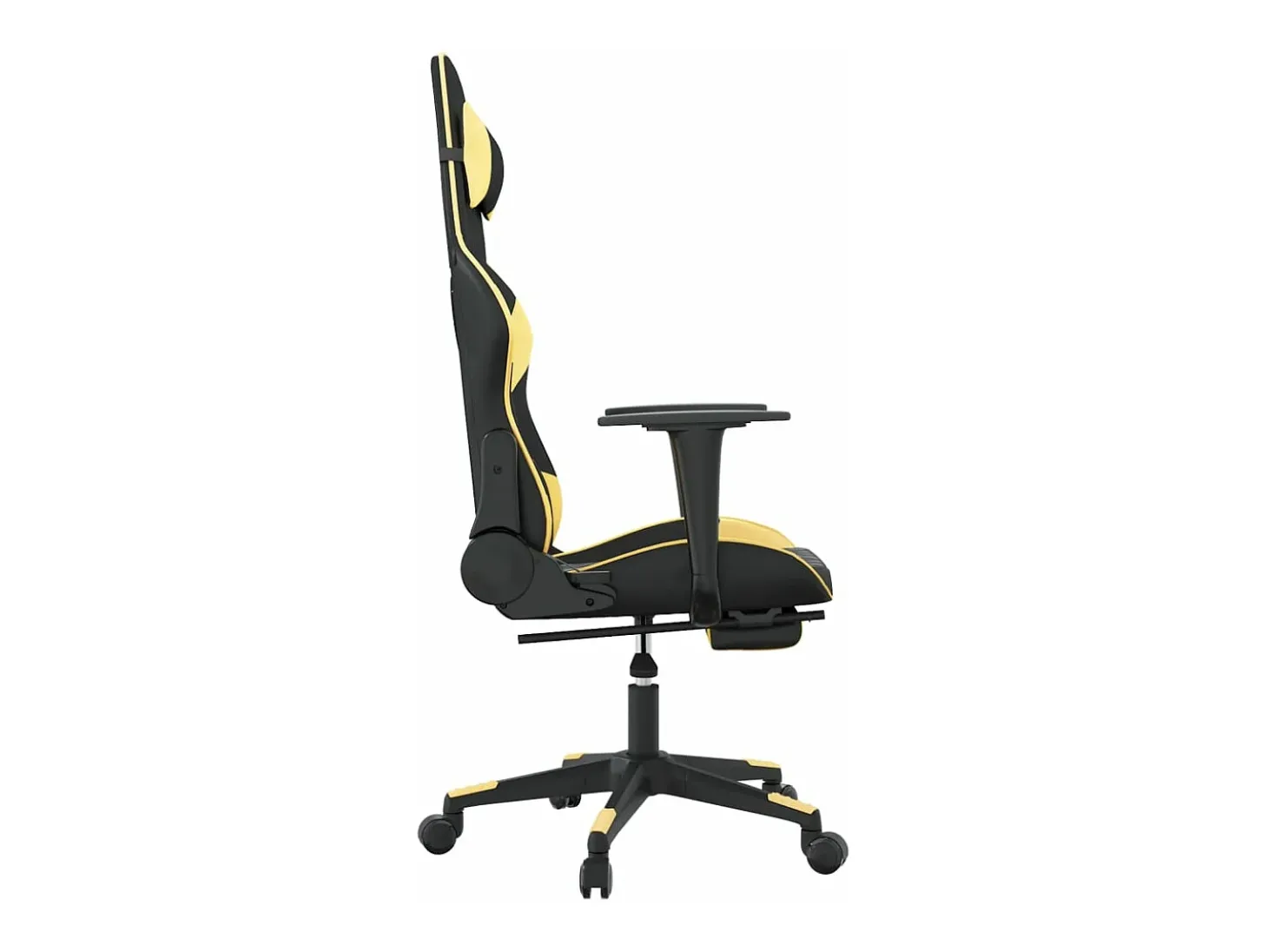 Cadeira gaming c/ apoio pés couro artificial preto e dourado