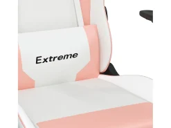 Cadeira gaming com apoio p/ pés couro artificial branco e rosa