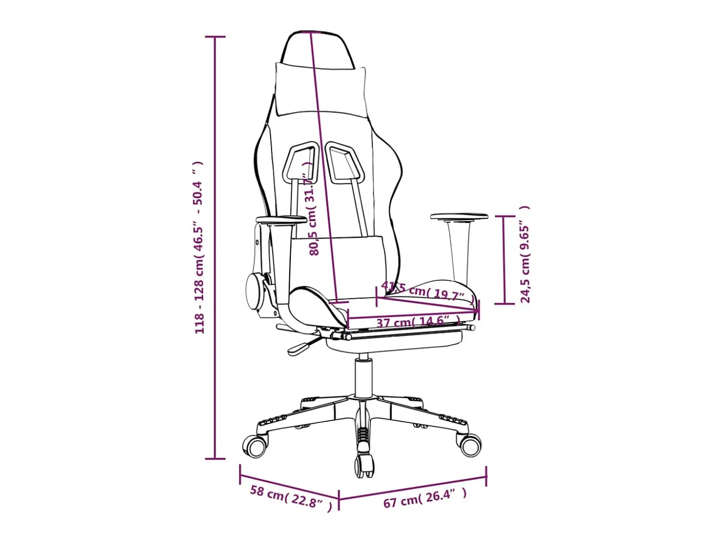 Cadeira gaming com apoio p/ pés couro artificial branco e rosa