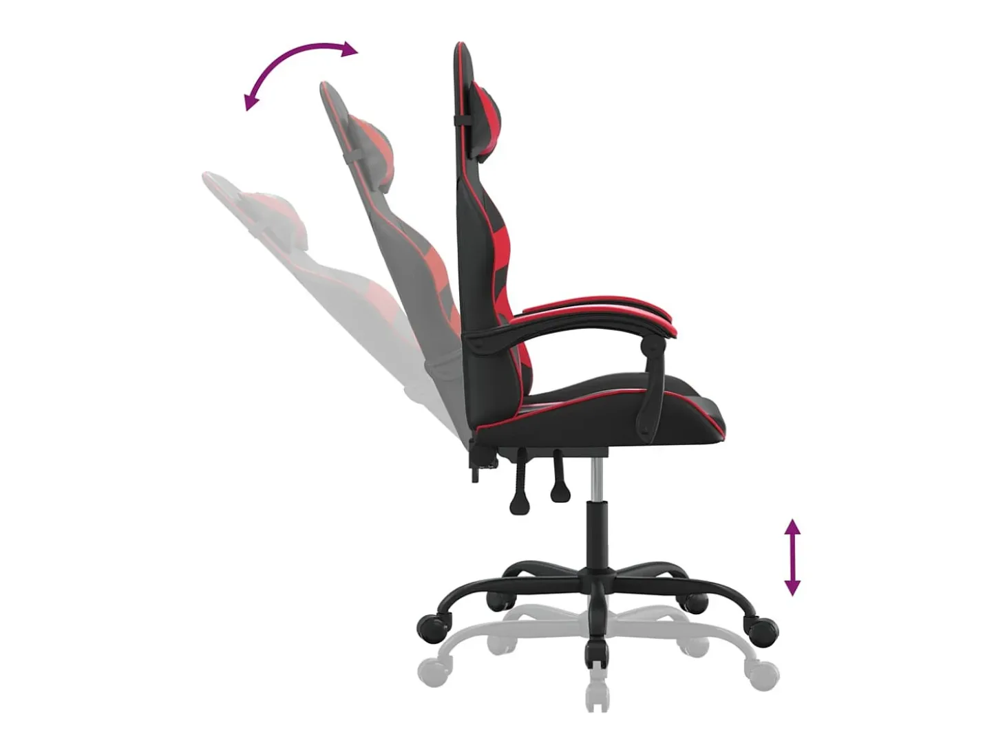 Cadeira gaming giratória couro artificial preto e vermelho