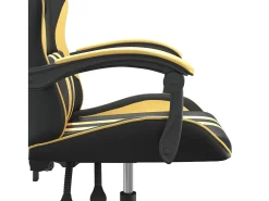 Cadeira gaming giratória couro artificial preto e dourado