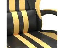 Cadeira gaming giratória couro artificial preto e dourado