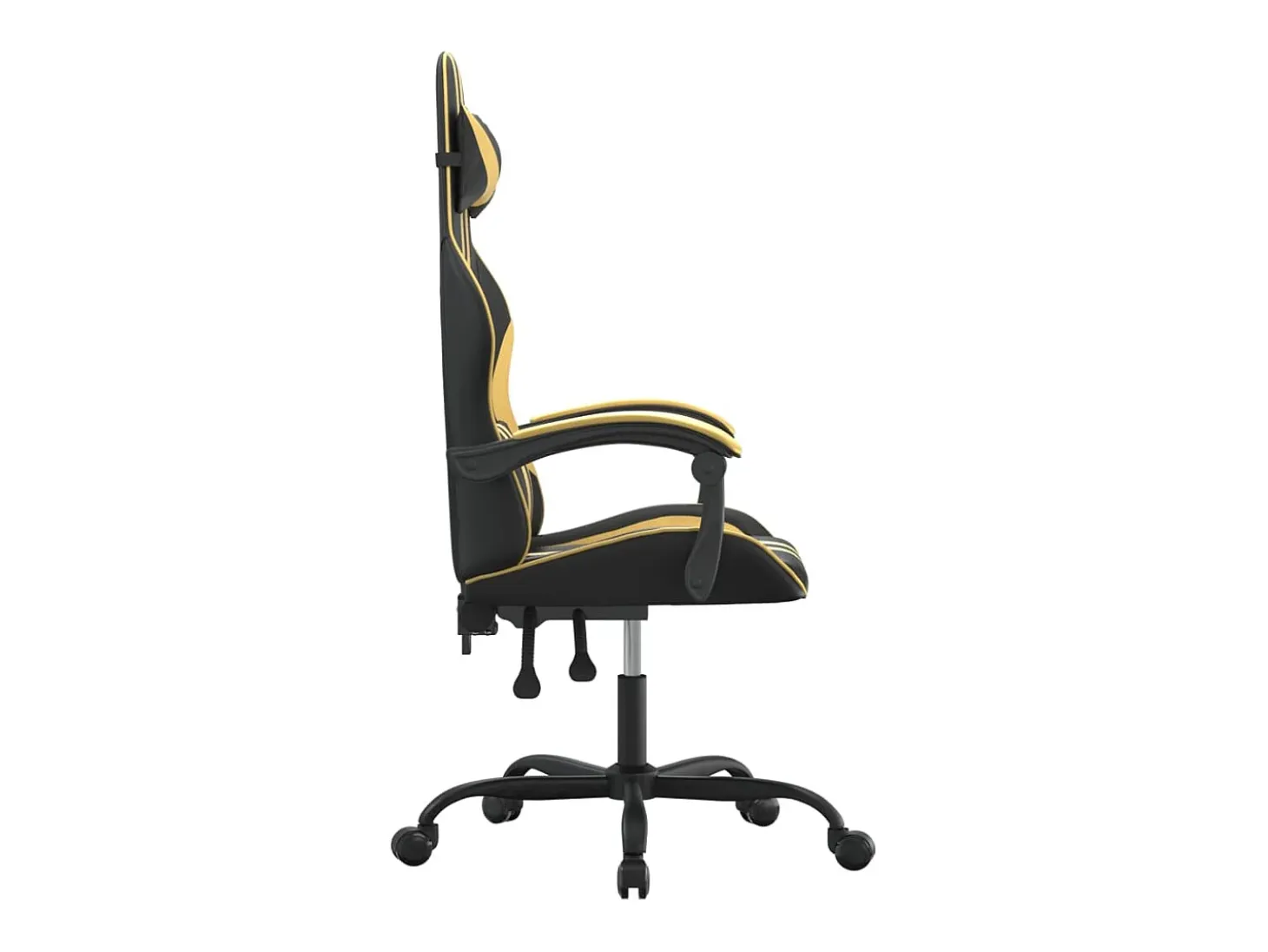 Cadeira gaming giratória couro artificial preto e dourado