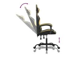 Cadeira gaming giratória couro artificial preto e dourado