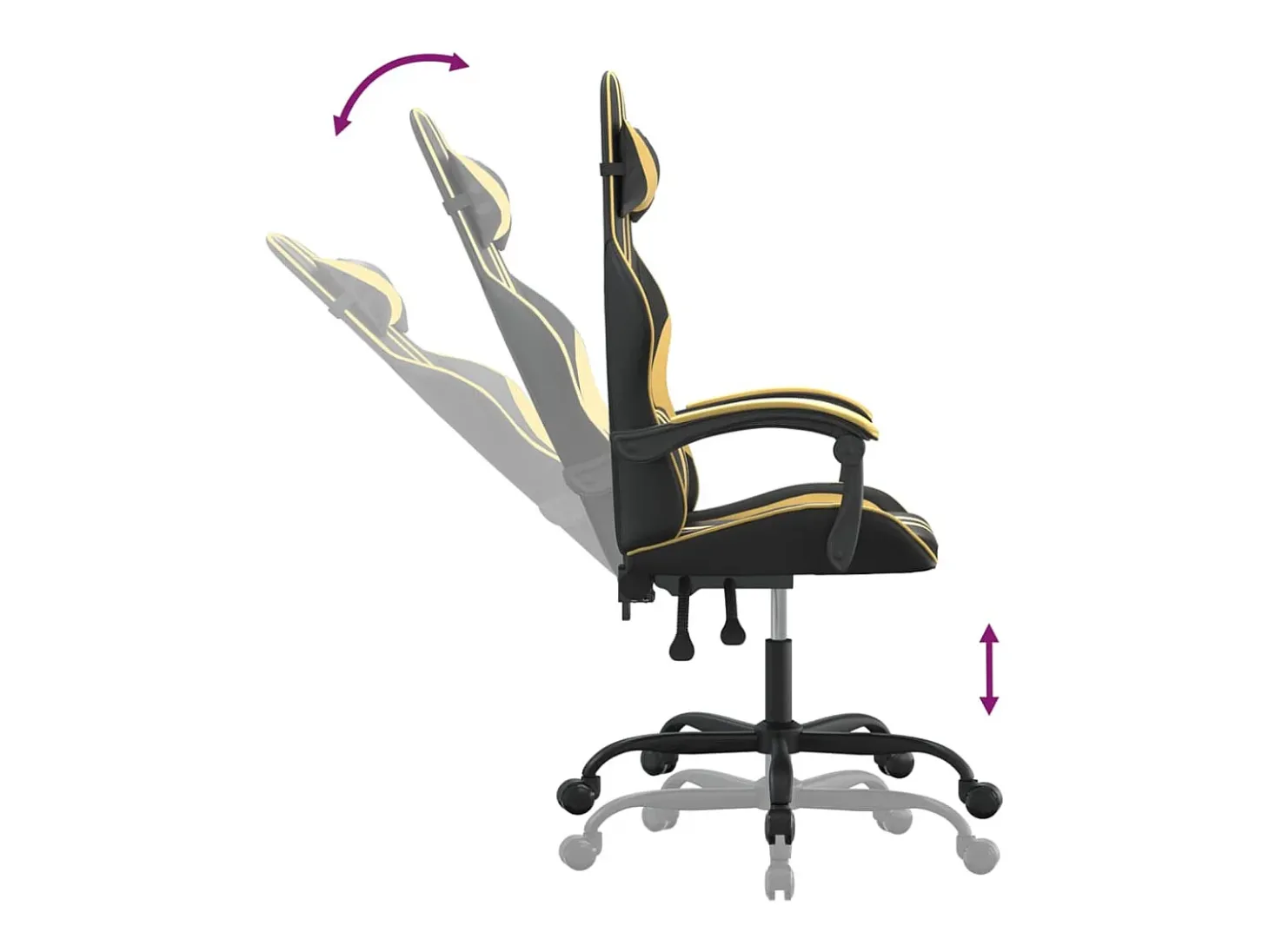 Cadeira gaming giratória couro artificial preto e dourado
