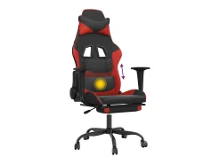 Cadeira gaming massagem + apoio pés couro artif. preto/vermelho