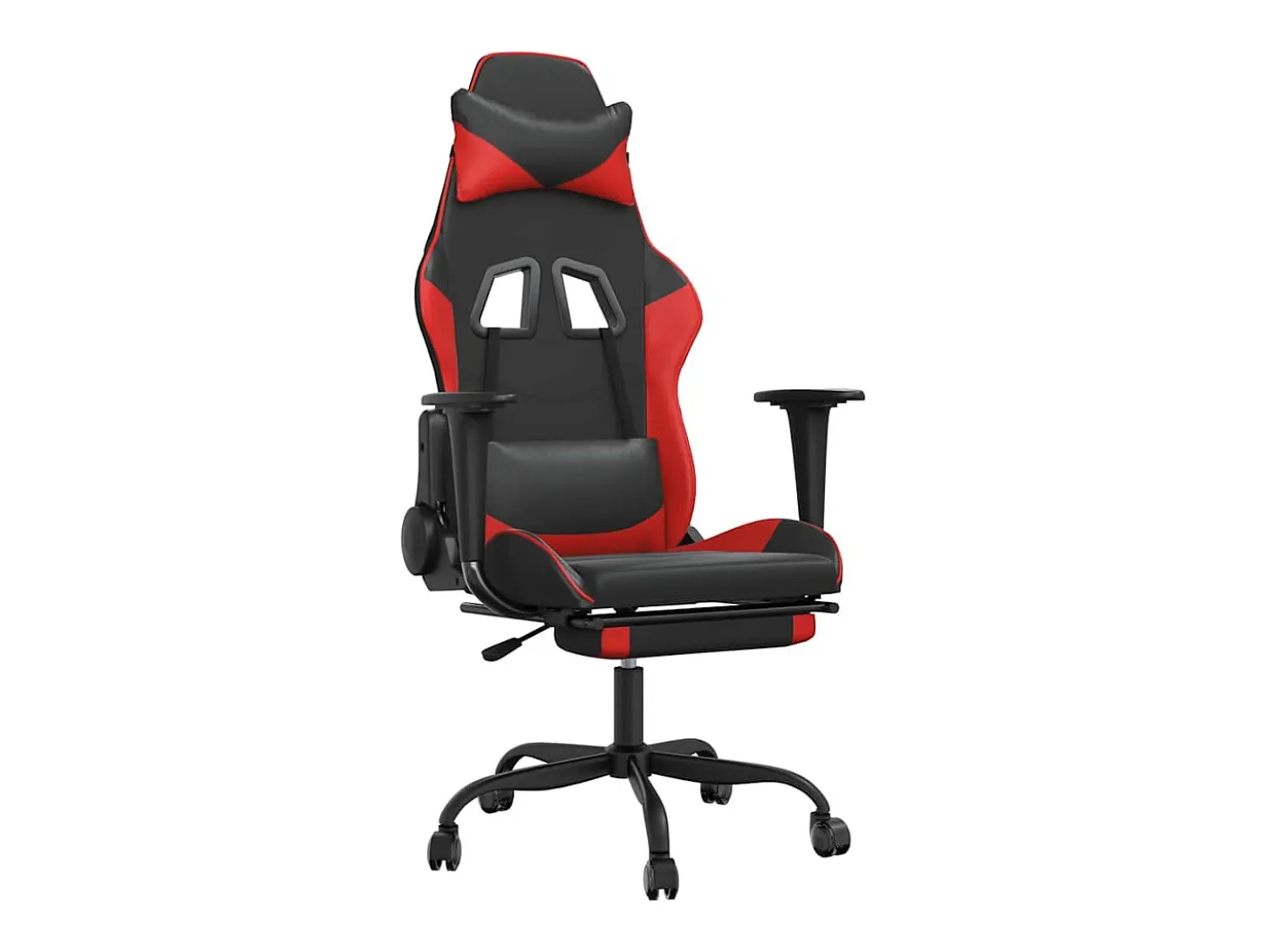 Cadeira gaming massagem + apoio pés couro artif. preto/vermelho