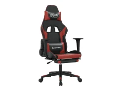 Cadeira gaming massagem + apoio couro art. preto/vermelho tinto