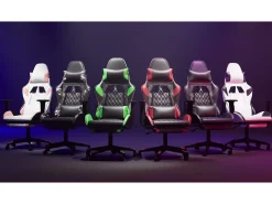 Cadeira gaming massagem + apoio pés couro artif. preto/vermelho