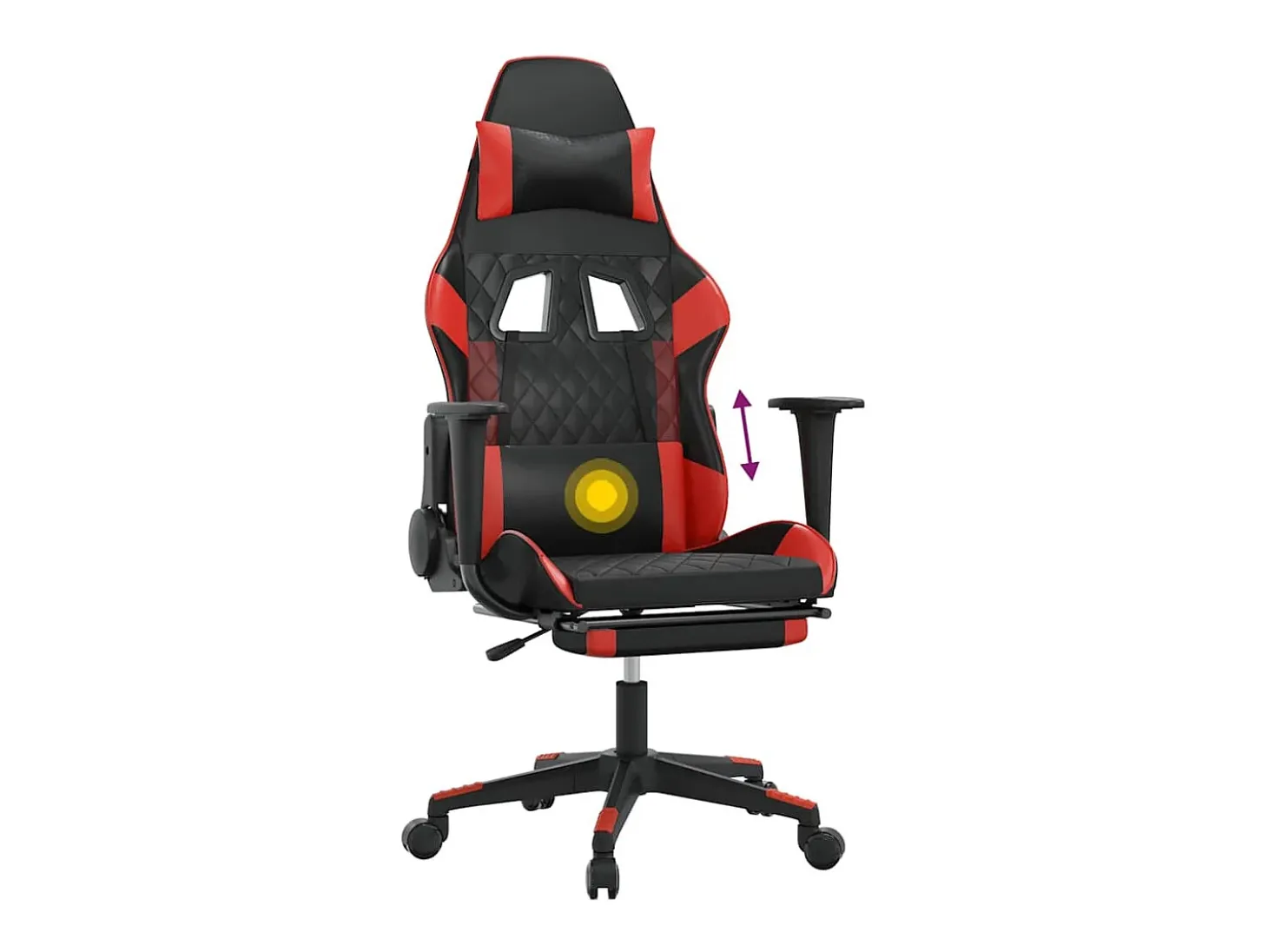 Cadeira gaming massagem + apoio pés couro artif. preto/vermelho