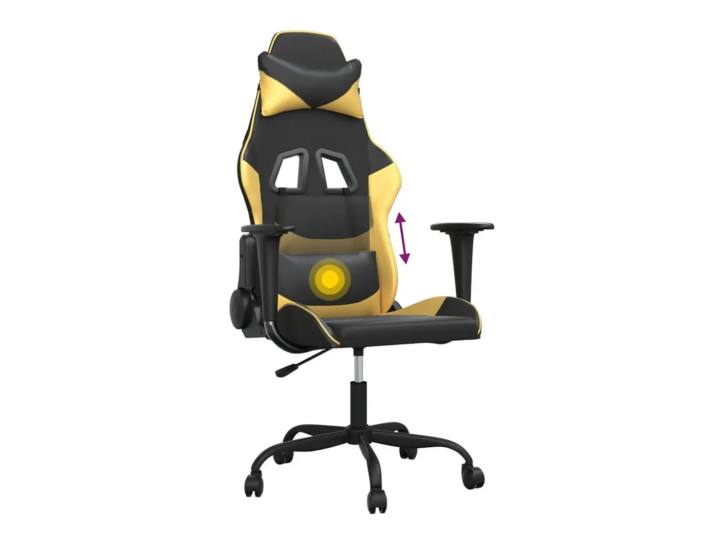 Cadeira gaming massagens couro artificial preto e dourado