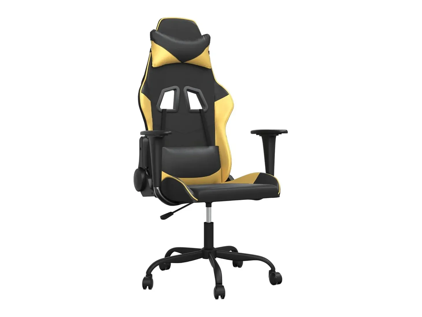Cadeira gaming massagens couro artificial preto e dourado