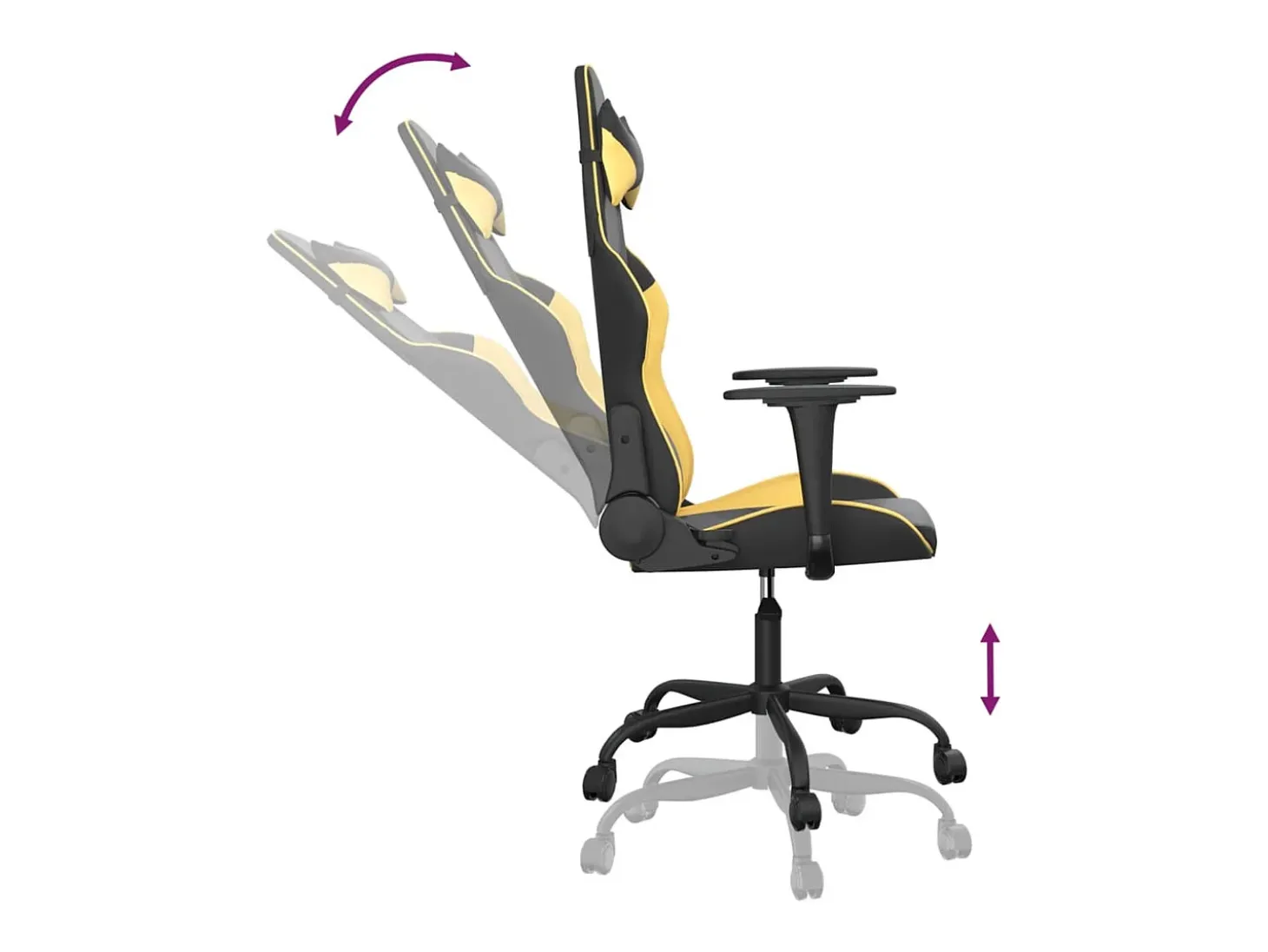 Cadeira gaming massagens couro artificial preto e dourado