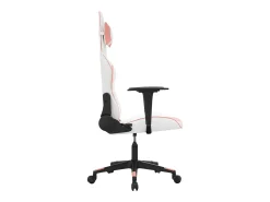 Cadeira gaming massagens couro artificial branco e rosa
