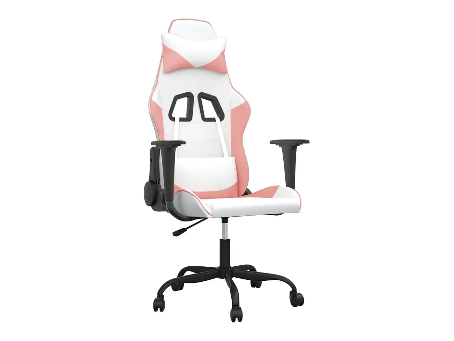 Cadeira gaming massagens couro artificial branco e rosa