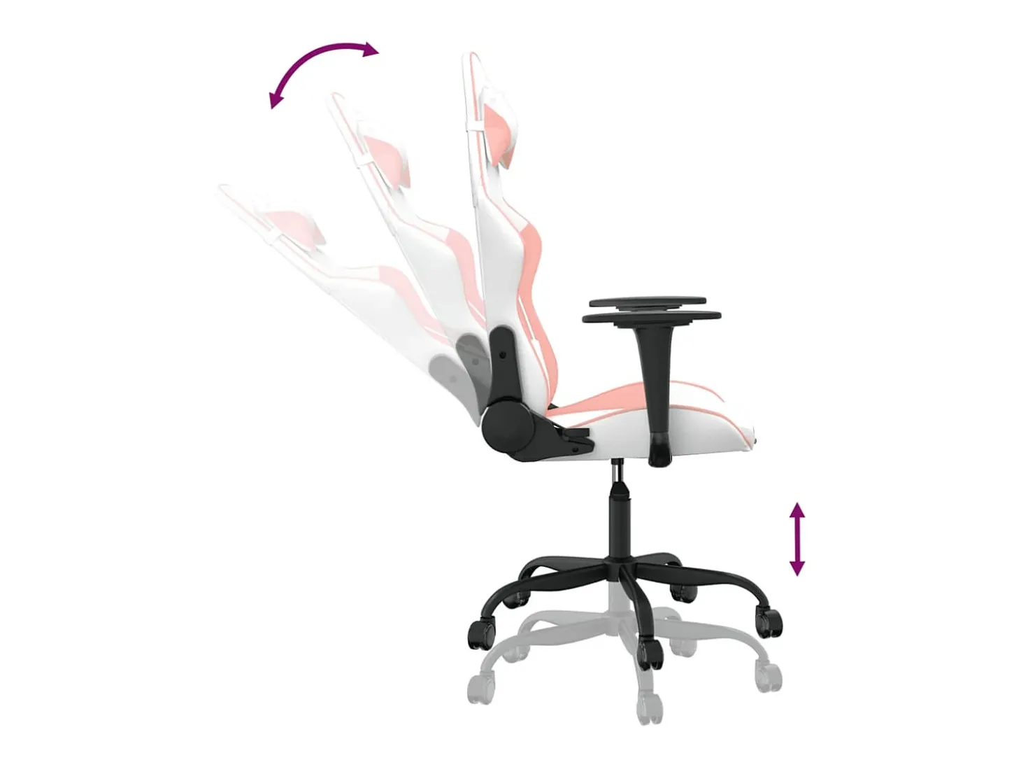 Cadeira gaming massagens couro artificial branco e rosa