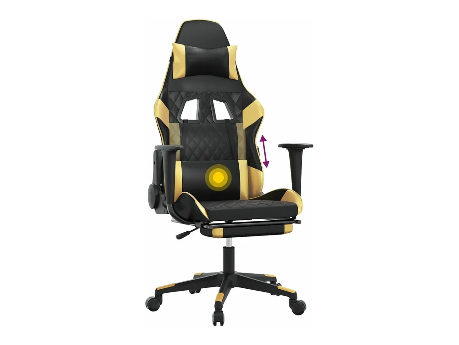 Cadeira gaming massagens c/ apoio pés couro artif. Ouro/Preto
