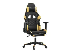 Cadeira gaming massagens c/ apoio pés couro artif. Ouro/Preto