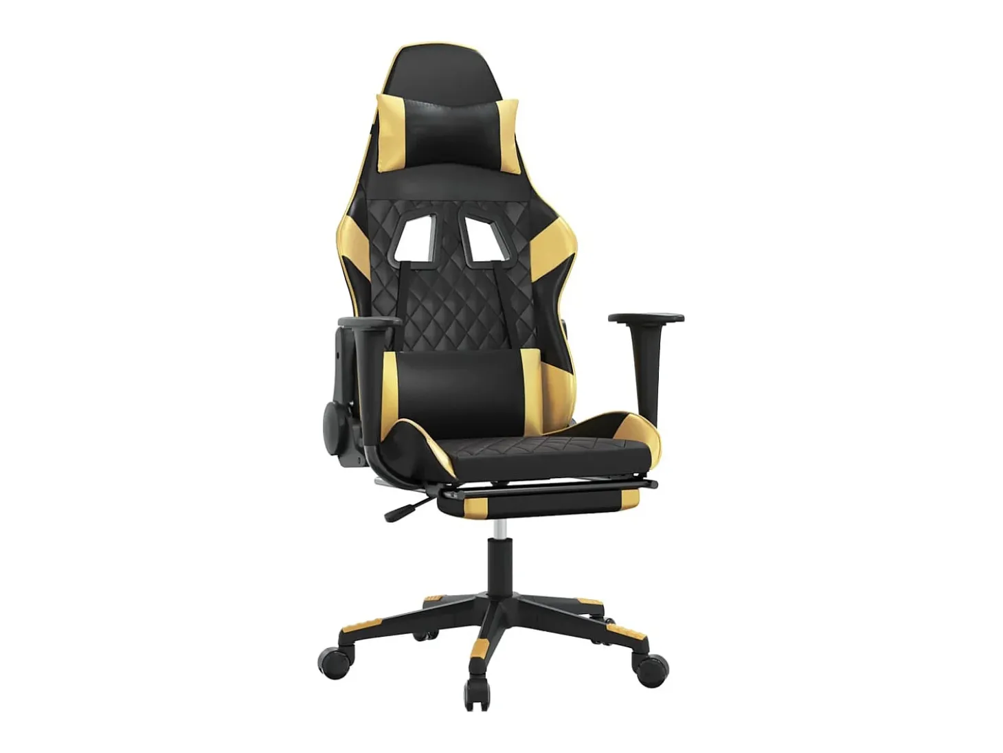 Cadeira gaming massagens c/ apoio pés couro artif. Ouro/Preto