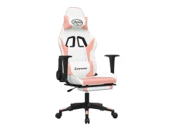 Cadeira gaming massagens c/ apoio pés couro artif. branco/rosa