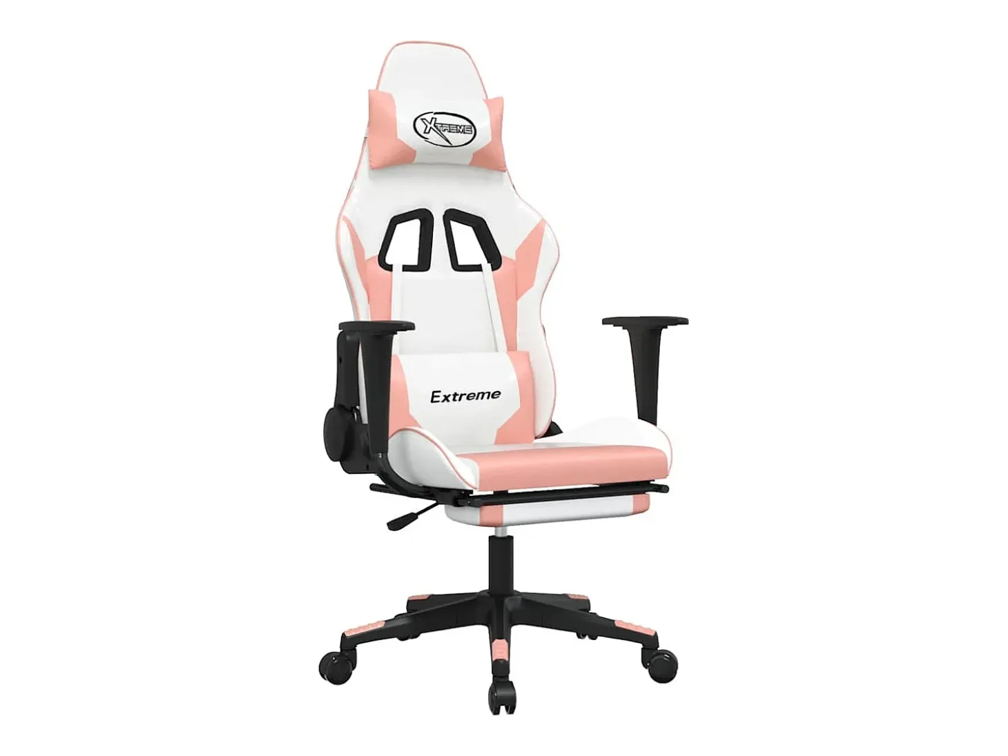 Cadeira gaming massagens c/ apoio pés couro artif. branco/rosa