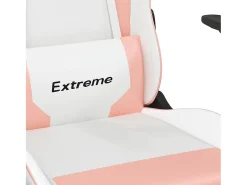 Cadeira gaming massagens c/ apoio pés couro artif. branco/rosa