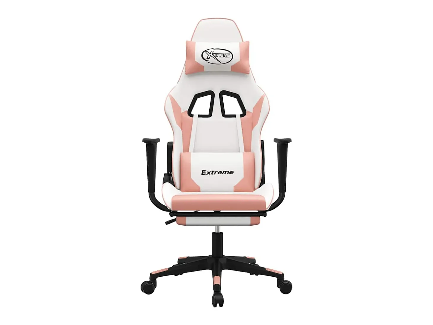 Cadeira gaming massagens c/ apoio pés couro artif. branco/rosa