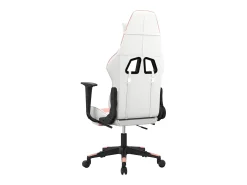 Cadeira gaming massagens c/ apoio pés couro artif. branco/rosa