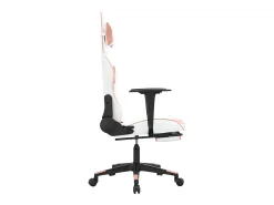 Cadeira gaming massagens c/ apoio pés couro artif. branco/rosa