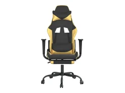 Cadeira gaming massagens c/ apoio pés couro artif. Ouro/Preto
