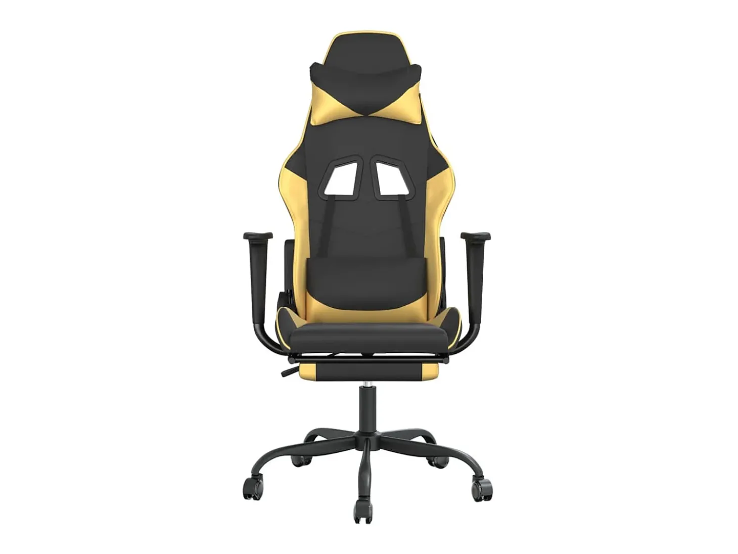 Cadeira gaming massagens c/ apoio pés couro artif. Ouro/Preto